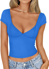 Trendy Queen Womens Summer V-Neck Backless Cute Tops Short Sleeve Sexy Slim Fit T-Shirts Y2K Clothes Corset Cami 2025