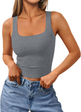 Trendy Queen Women's Summer Square Neck Tank Tops Workout Cropped Ribbed Summer Camisole Sleeveless Clothes 2025