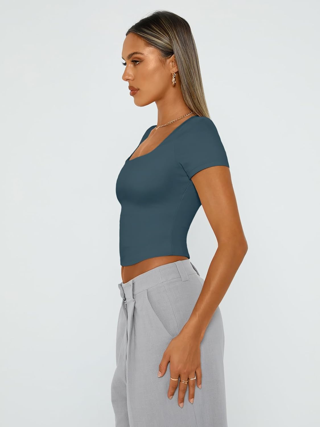 Trendy Queen Tshirts Shirts for Women Double Lined Going Out Crop Tops 2025 Spring Summer Workout Y2k Clothes Beach Fashion