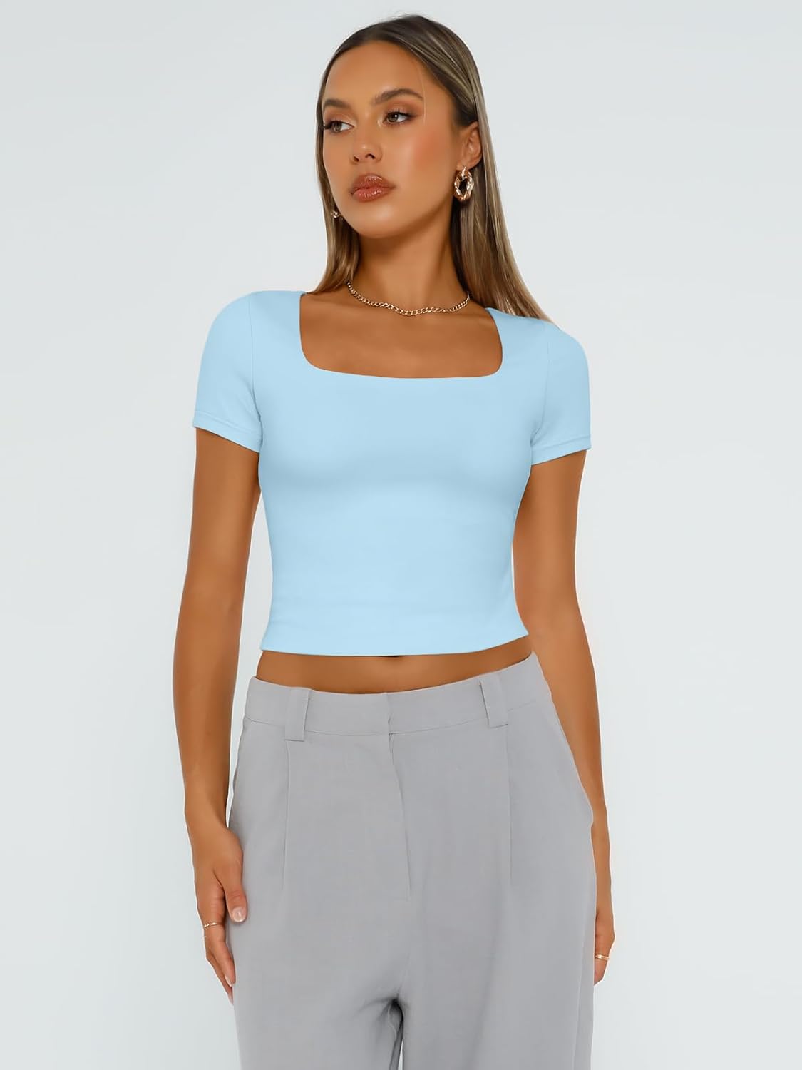 Trendy Queen Tshirts Shirts for Women Double Lined Going Out Crop Tops 2025 Spring Summer Workout Y2k Clothes Beach Fashion