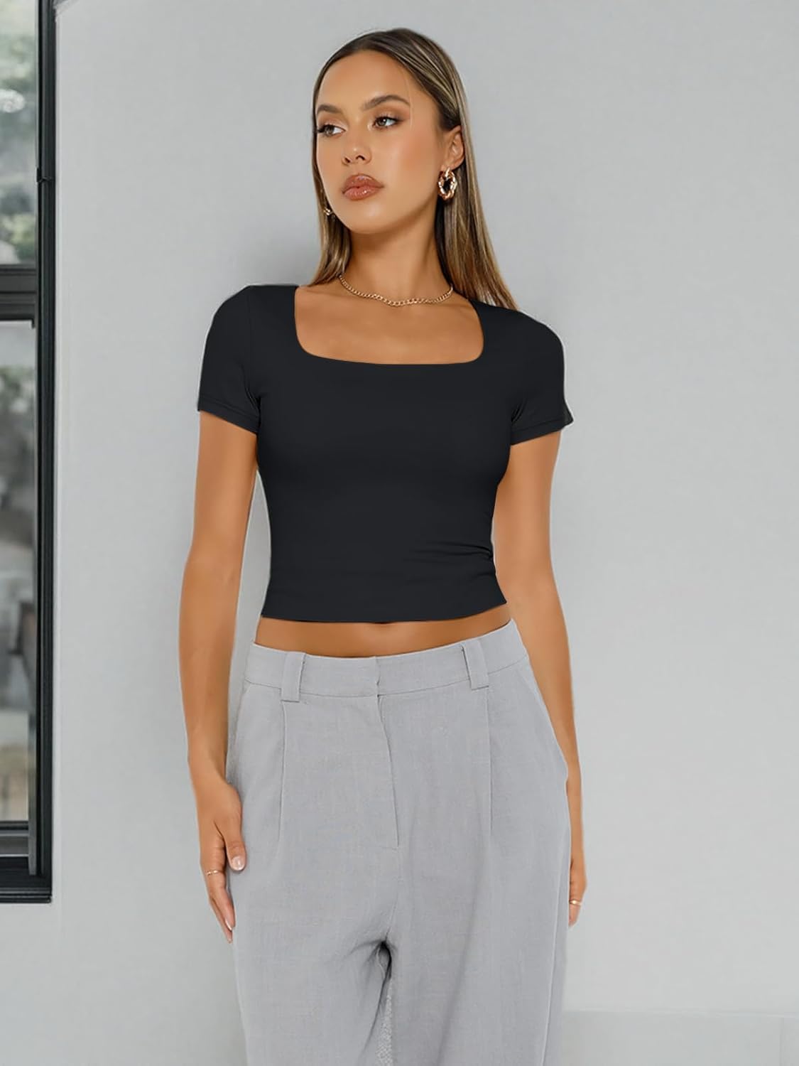 Trendy Queen Tshirts Shirts for Women Double Lined Going Out Crop Tops 2025 Spring Summer Workout Y2k Clothes Beach Fashion