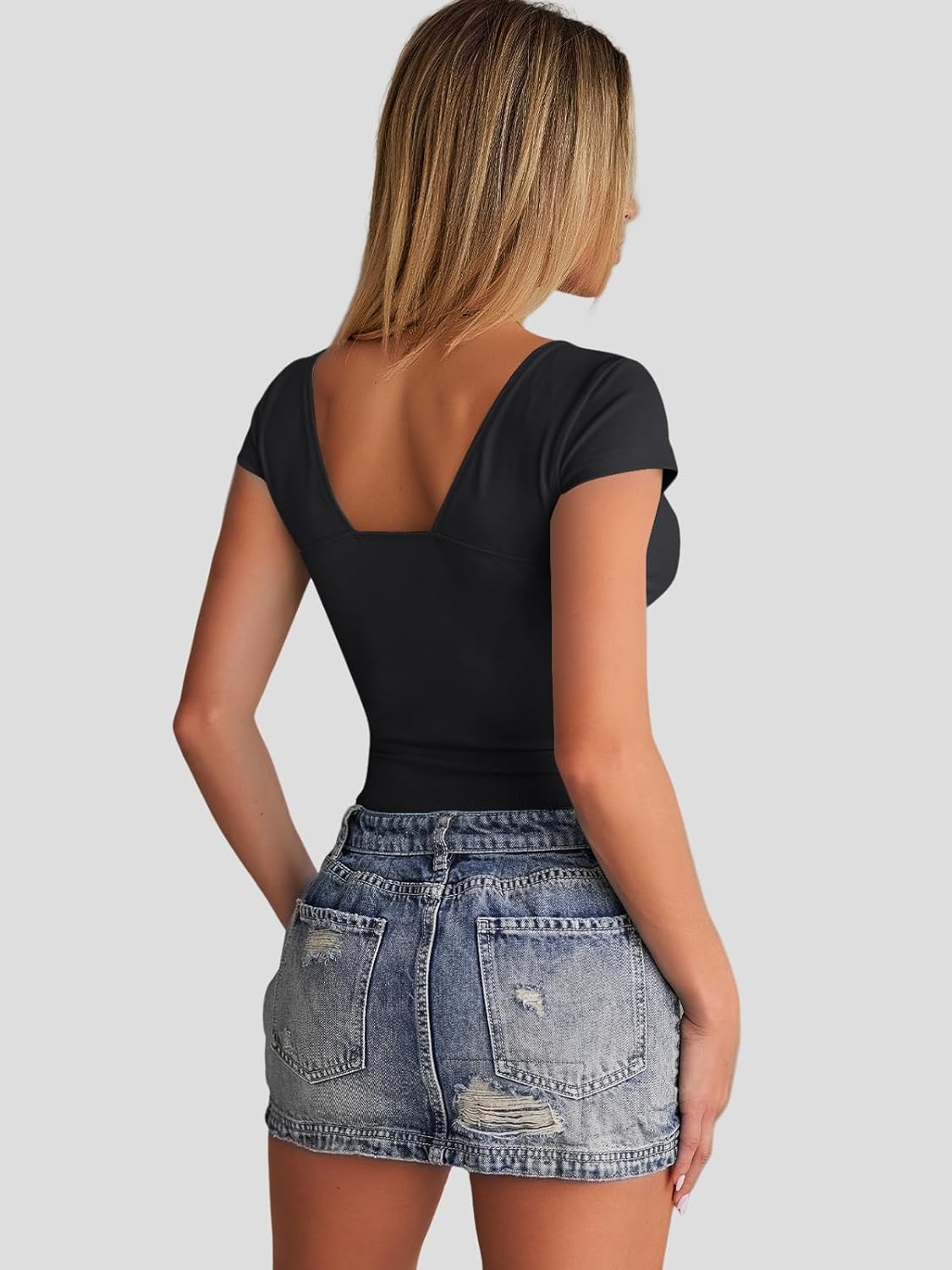 Trendy Queen Womens Summer V-Neck Backless Cute Tops Short Sleeve Sexy Slim Fit T-Shirts Y2K Clothes Corset Cami 2025