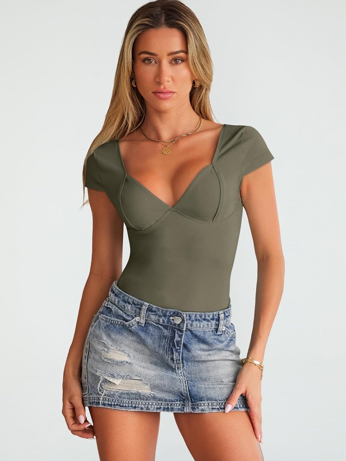 Trendy Queen Womens Summer V-Neck Backless Cute Tops Short Sleeve Sexy Slim Fit T-Shirts Y2K Clothes Corset Cami 2025