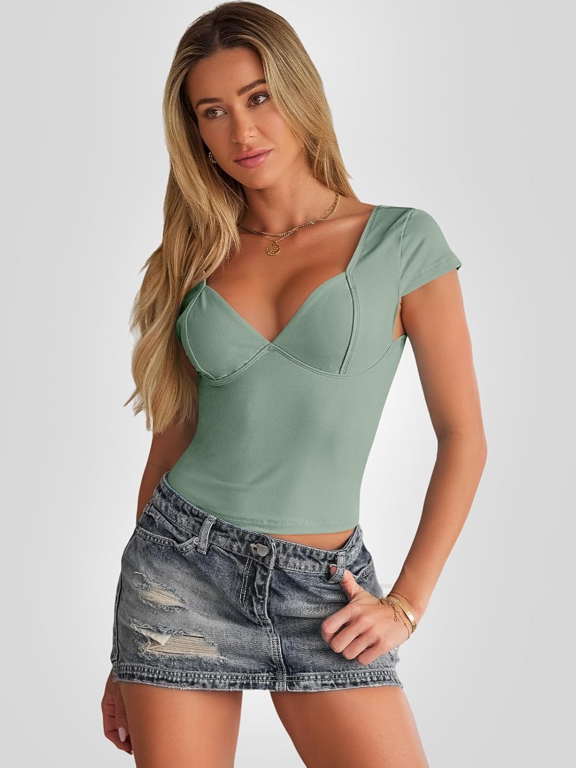 Trendy Queen Womens Summer V-Neck Backless Cute Tops Short Sleeve Sexy Slim Fit T-Shirts Y2K Clothes Corset Cami 2025