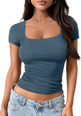 Trendy Queen Tshirts Shirts for Women Double Lined Going Out Crop Tops 2025 Spring Summer Workout Y2k Clothes Beach Fashion