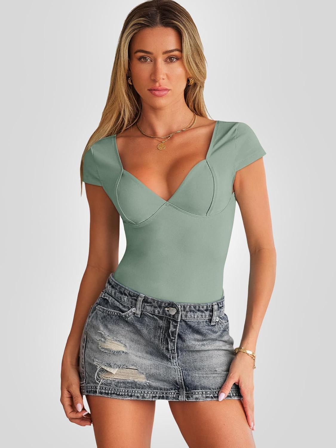Trendy Queen Womens Summer V-Neck Backless Cute Tops Short Sleeve Sexy Slim Fit T-Shirts Y2K Clothes Corset Cami 2025