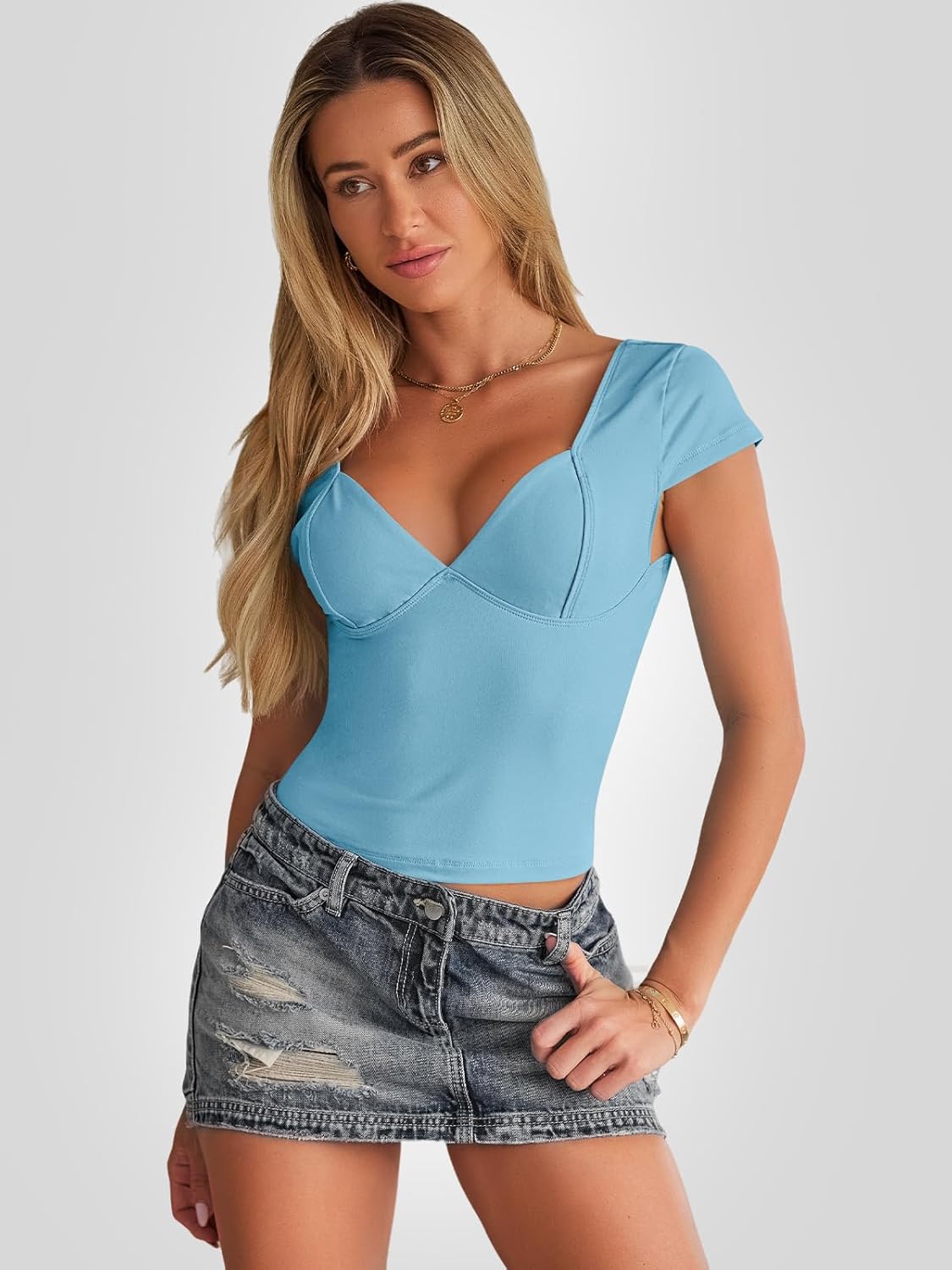 Trendy Queen Womens Summer V-Neck Backless Cute Tops Short Sleeve Sexy Slim Fit T-Shirts Y2K Clothes Corset Cami 2025