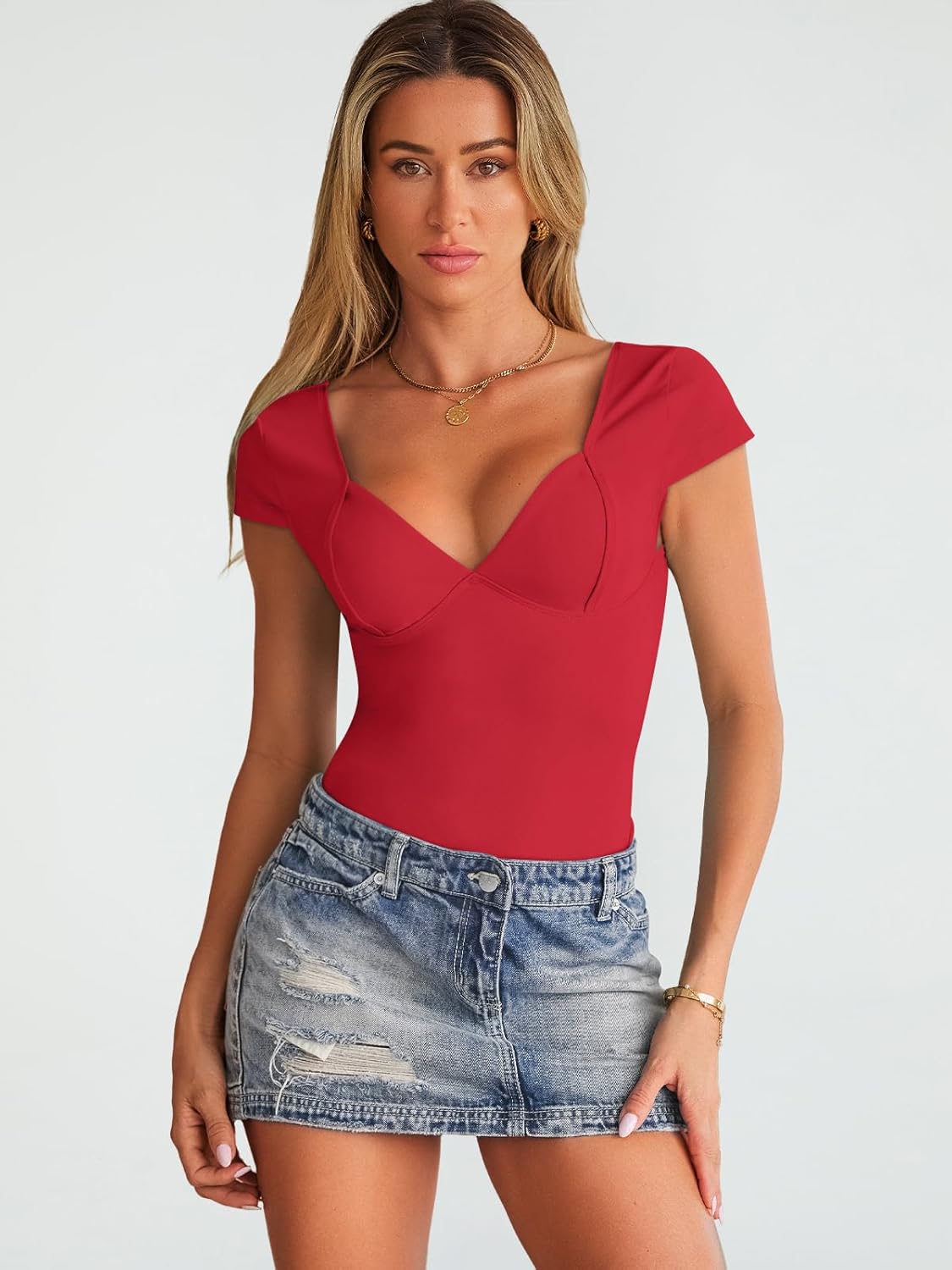 Trendy Queen Womens Summer V-Neck Backless Cute Tops Short Sleeve Sexy Slim Fit T-Shirts Y2K Clothes Corset Cami 2025