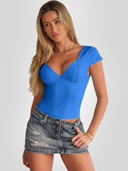 Trendy Queen Womens Summer V-Neck Backless Cute Tops Short Sleeve Sexy Slim Fit T-Shirts Y2K Clothes Corset Cami 2025