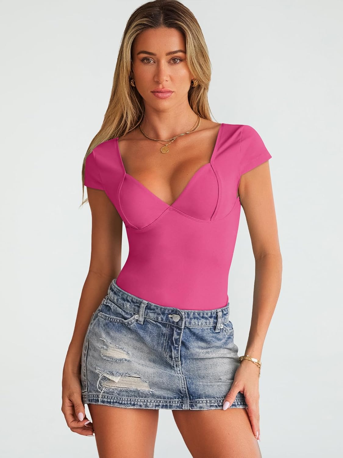 Trendy Queen Womens Summer V-Neck Backless Cute Tops Short Sleeve Sexy Slim Fit T-Shirts Y2K Clothes Corset Cami 2025