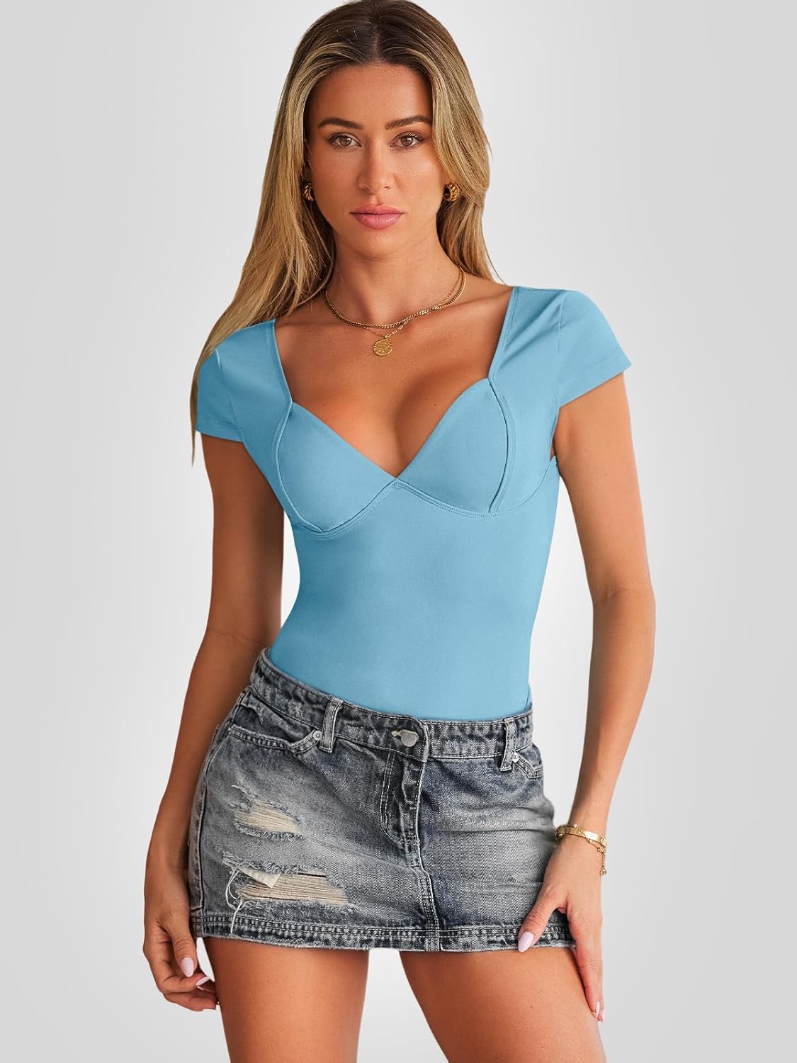 Trendy Queen Womens Summer V-Neck Backless Cute Tops Short Sleeve Sexy Slim Fit T-Shirts Y2K Clothes Corset Cami 2025