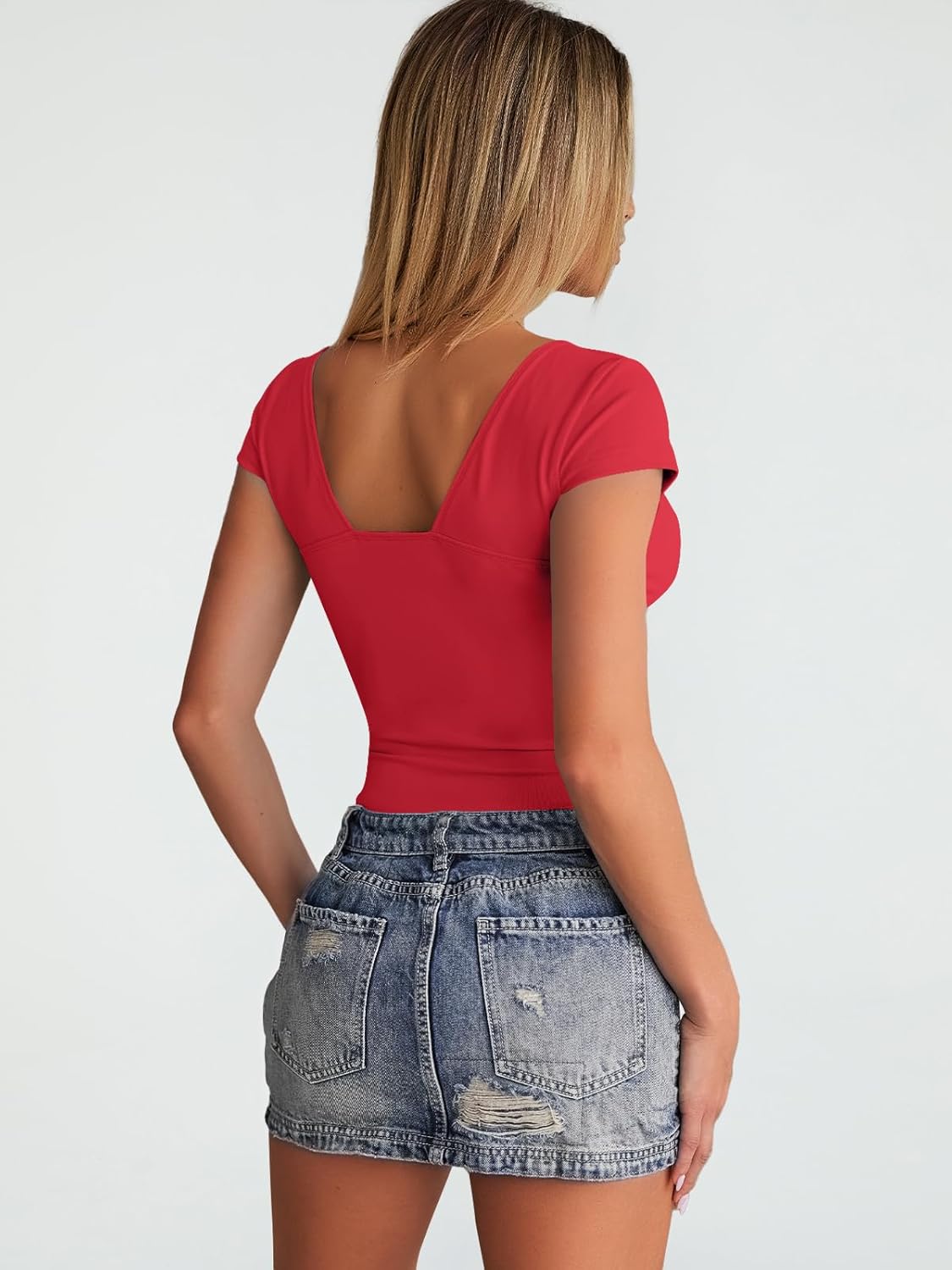 Trendy Queen Womens Summer V-Neck Backless Cute Tops Short Sleeve Sexy Slim Fit T-Shirts Y2K Clothes Corset Cami 2025